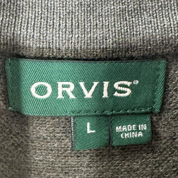 Orvis Olive Green 100% Merino Wool Sweater Mens L With Button-Up Mock Neck Style - Picture 3 of 8